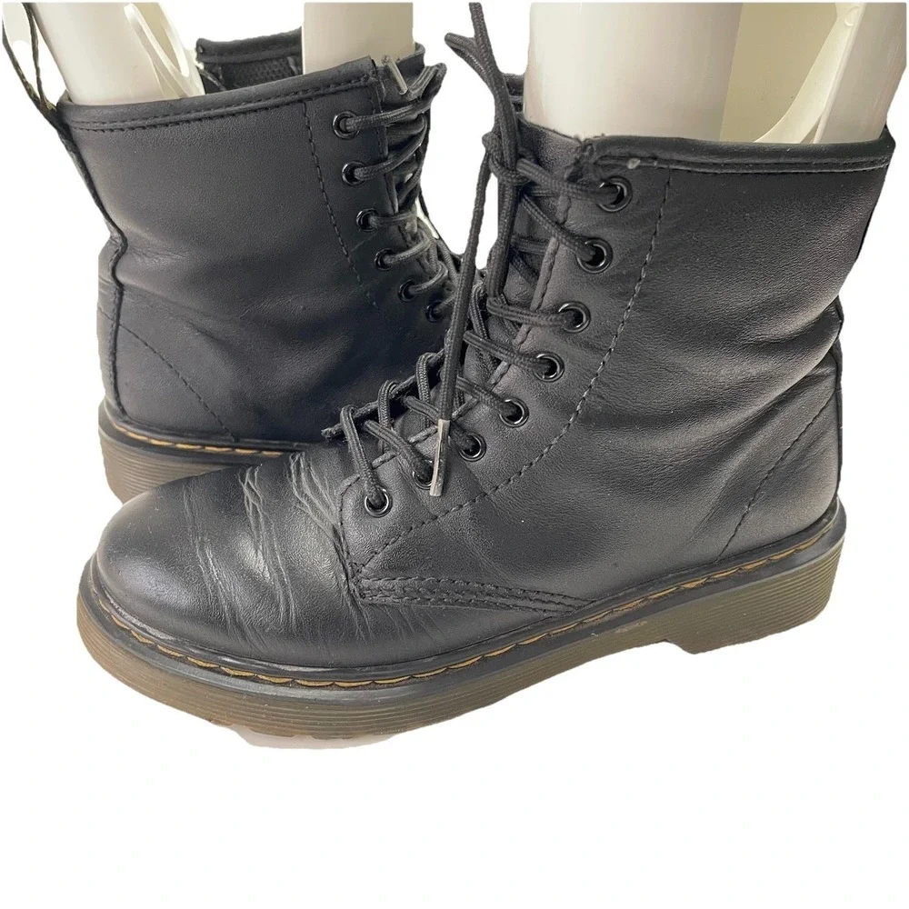 Dr. Martens Leather Combat Boots Youth Size 2 Lace Up Side Zip Preppy Goth 1460J